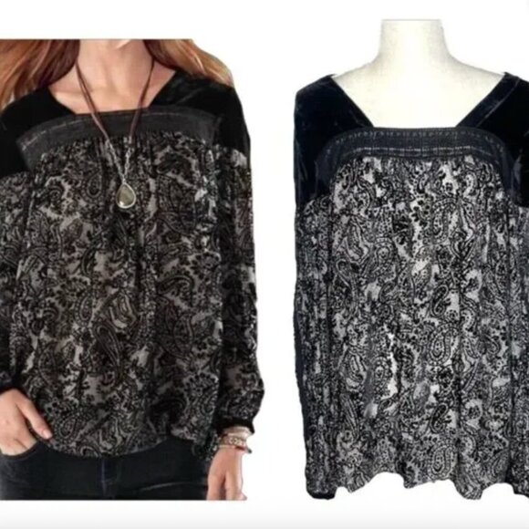 Sundance Abbie Silk Blend Velvet Burnout Boho Top  - Picture 1 of 6